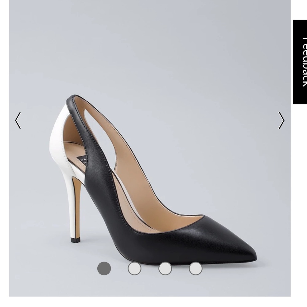 White and Black Leather Contrast Cutout Pumps